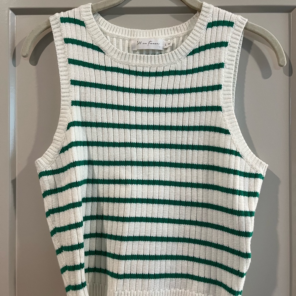 All in Favor Green and White Striped Sweater Tank Top